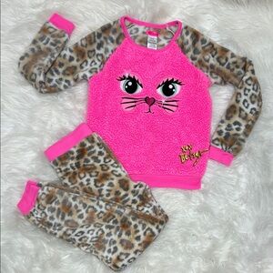 Betsey Johnson Animal Print Leopard 2 Pc Jogger Pajama Lounge Set Girls L 10/12